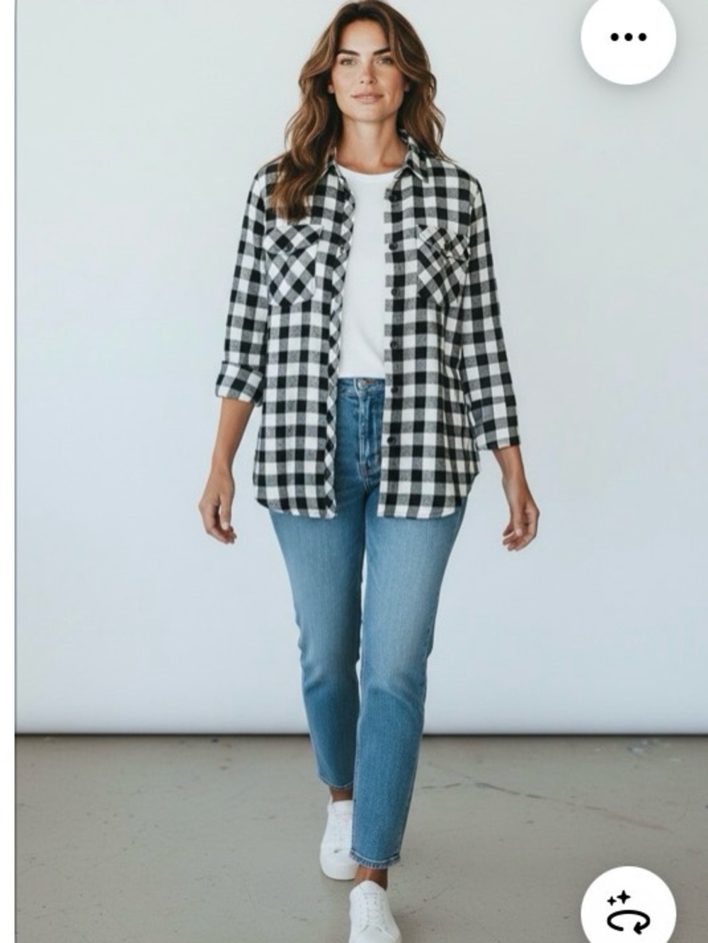 Faded Glory Black and White Buffalo Check Long Sleeve Shirt